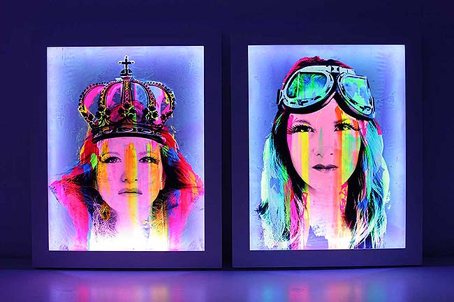 Fluorescent artworks with UV LED frame